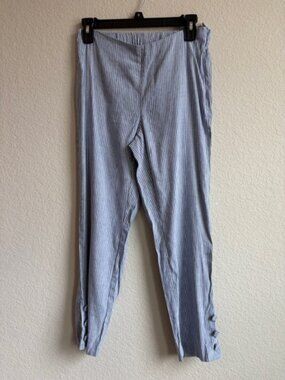 J. Jill Linen Stretch Blue Striped Button Detail Cropped Pants Sz XS Coastal